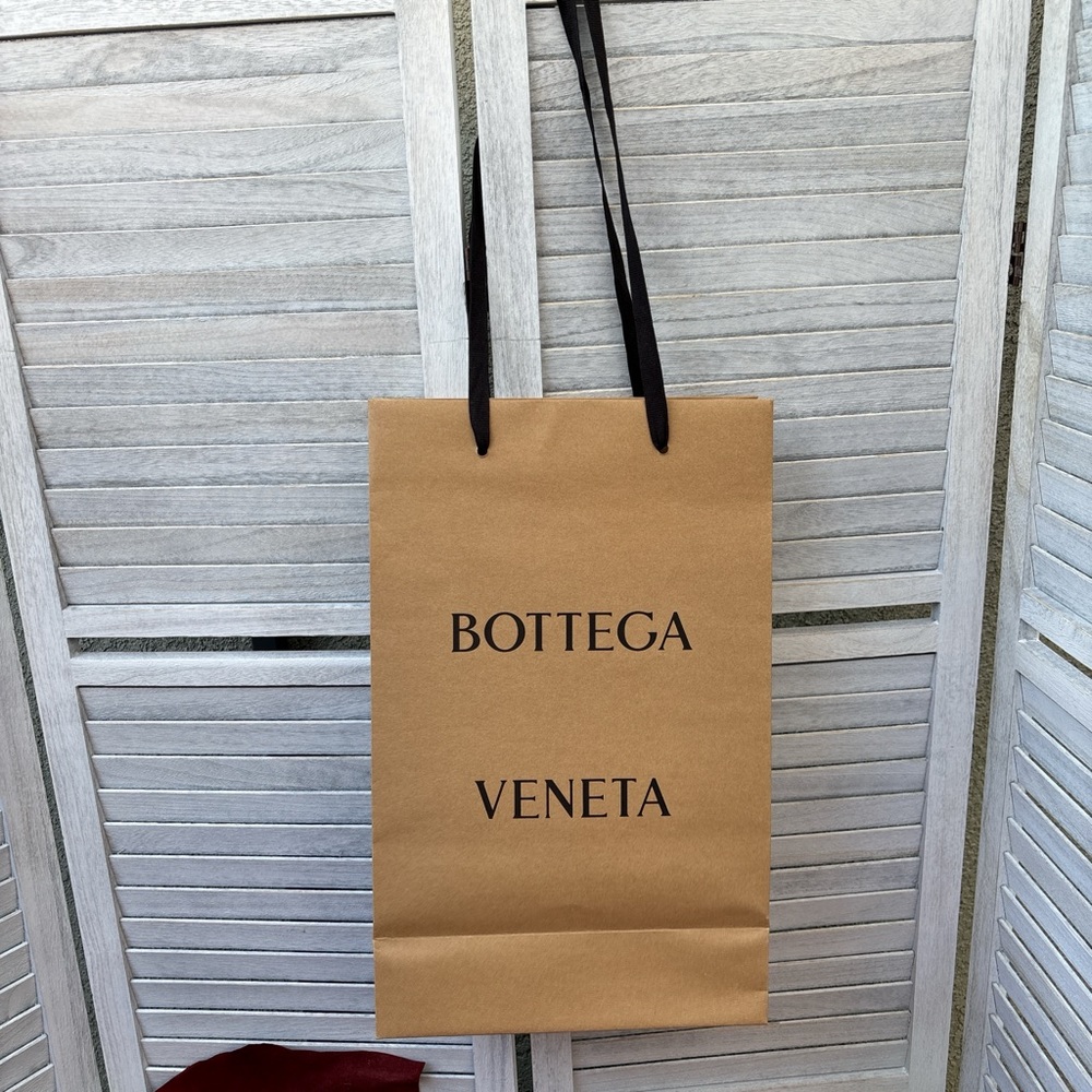 Bottega Veneta Kraft Brown Shopping Bag with Black Ribbons